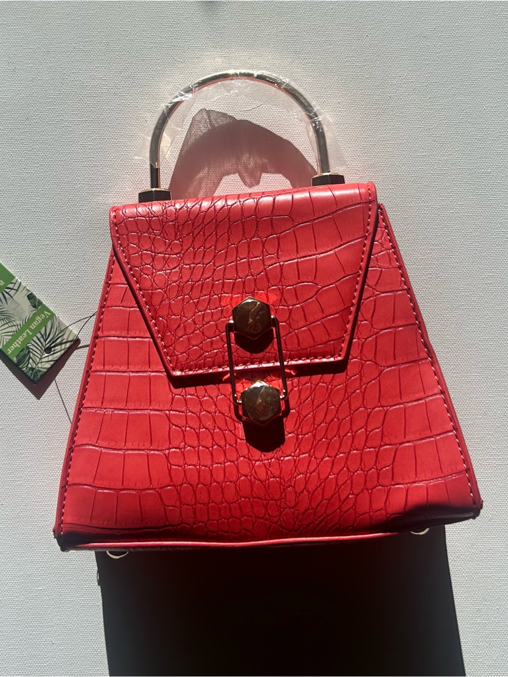 Croc-Embossed Mini Ring-Handle Bag in Red